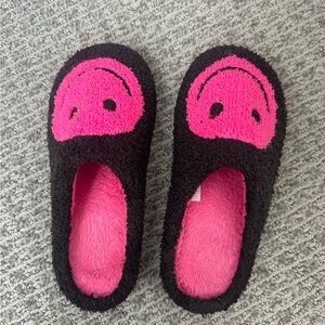 Women’s Pink and Black Smiley Face Slippers